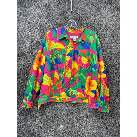 Diane Von Furstenberg Jacket Womens Plus 1X Multi Floral Lined Tropical Colorful - Picture 1 of 15